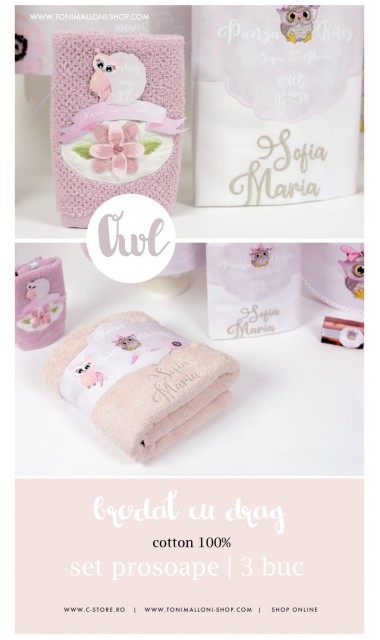Trusou de botez brodat cu bufnite si anemone pentru fete, Bufnita Petrecareata 9